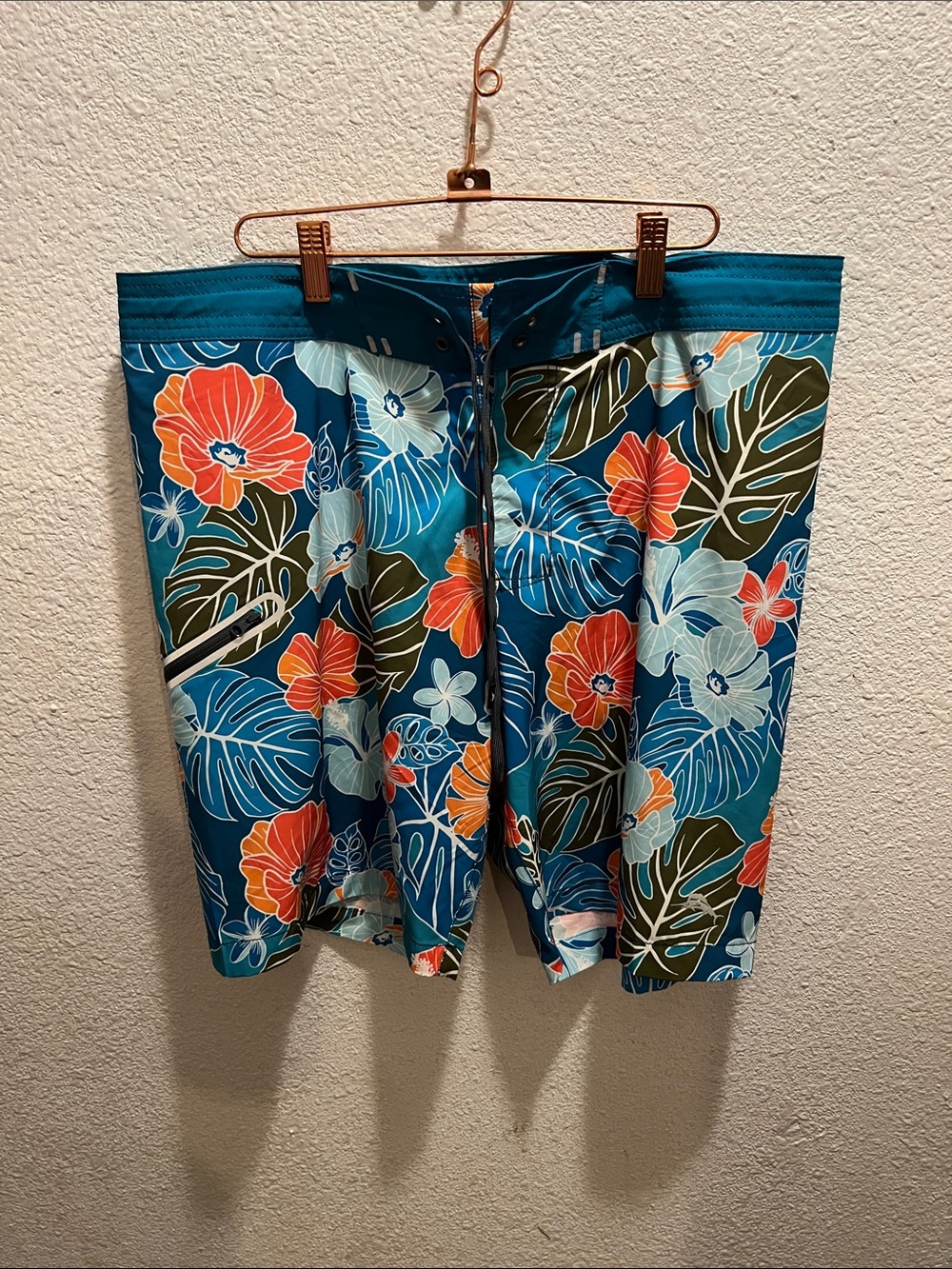 Tommy Bahama Teal Floral Swim Shorts with Orange Accents
